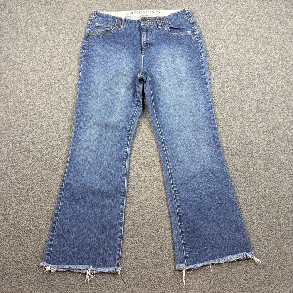 Lands End Jeans Womens 10 Blue Boot Leg Original Fit Raw Hem 195107
